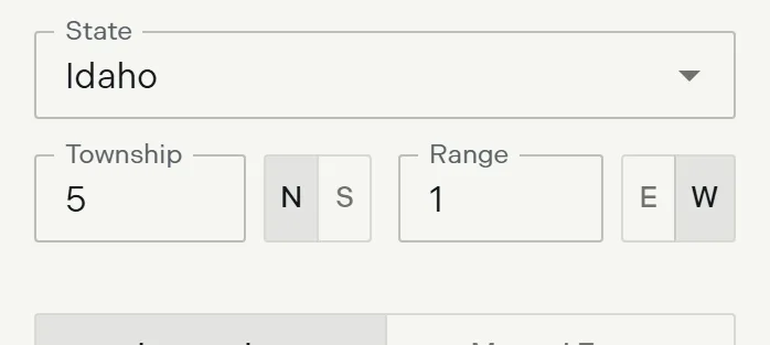 The PLSS aliquot form with the section, township and range entered and the insert preview showing the shorthand line it will write