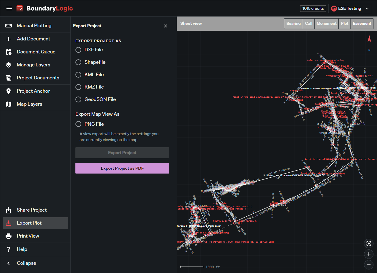 The Export Plot pane listing the geometry formats and the PNG map view export