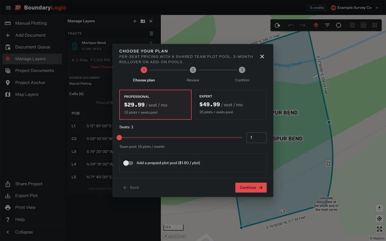 The plan chooser opening in place of the image overlay upload dialog on a Free account