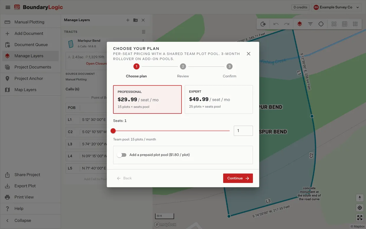 The plan chooser opening in place of the image overlay upload dialog on a Free account