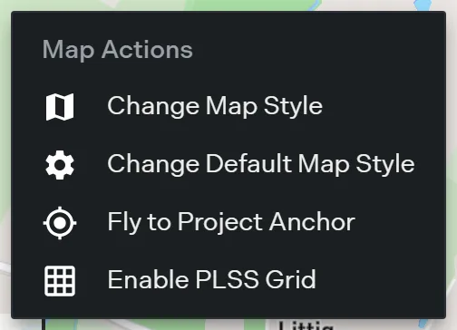 The Map Actions menu open on empty map showing its four items