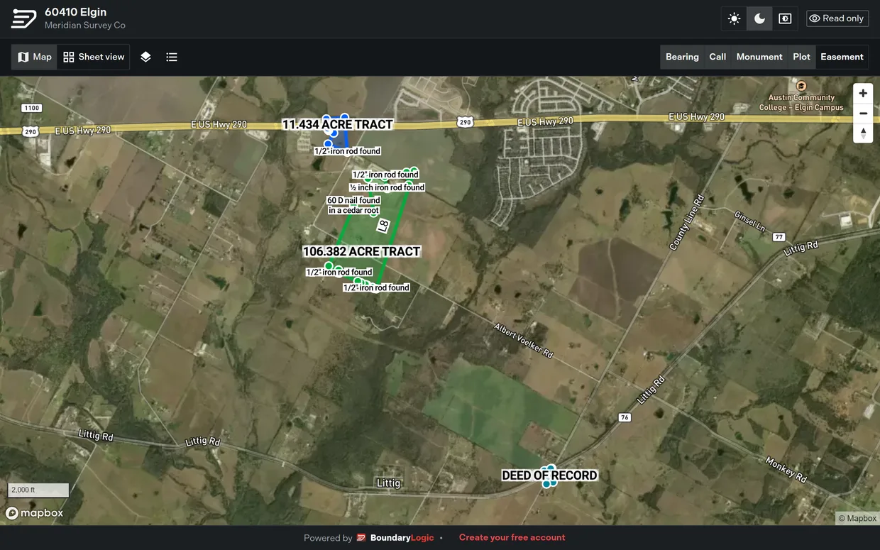 The guest view of a shared project on the map, with the read only chip in the header