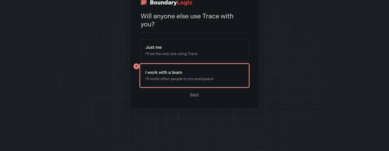 Step 4: the team question, with the I work with a team card outlined