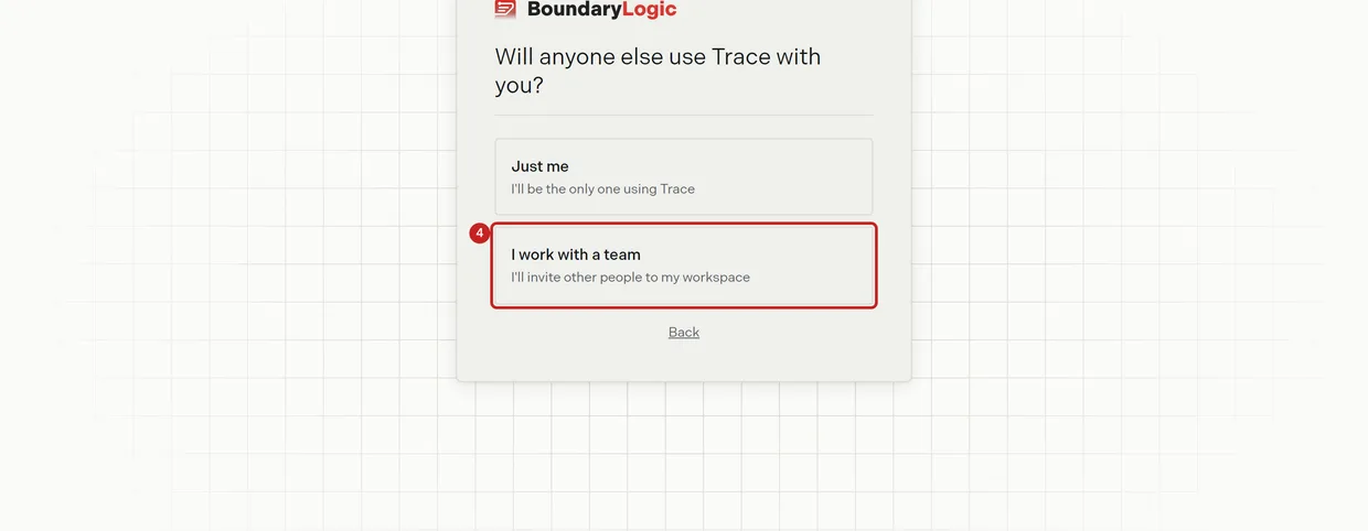 Step 4: the team question, with the I work with a team card outlined