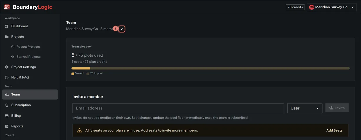 Step 2: the pencil beside the team name on the Team page