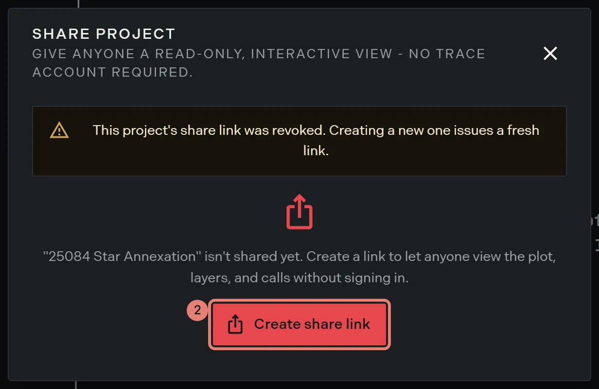 The share dialog before a link exists, with Create share link outlined