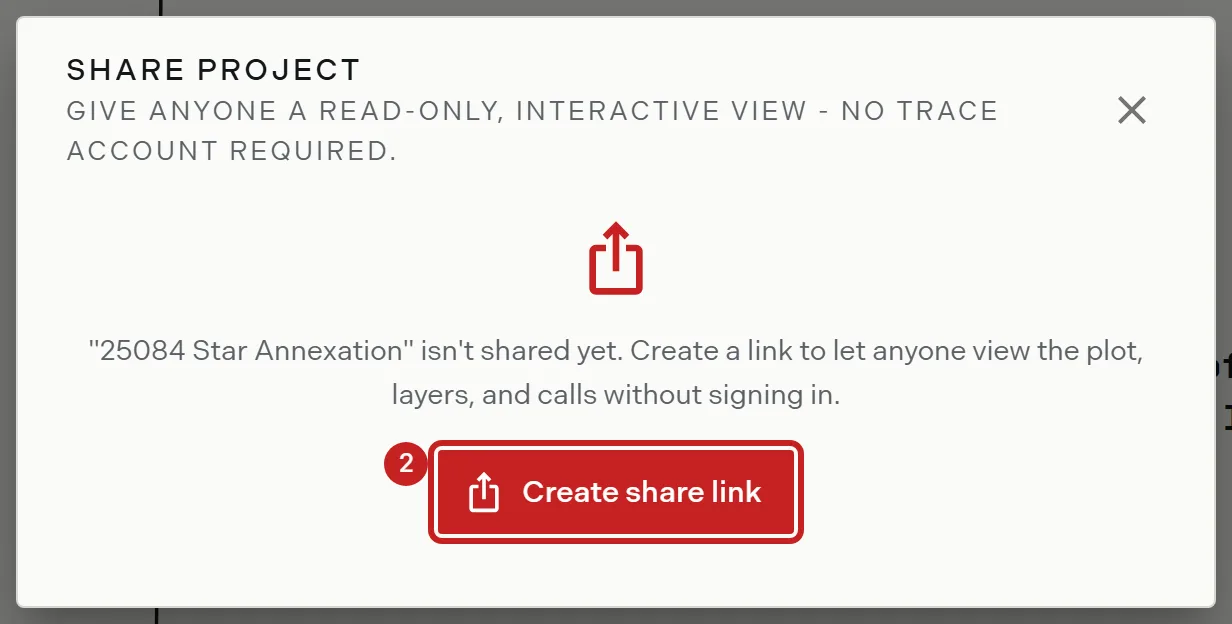 The share dialog before a link exists, with Create share link outlined