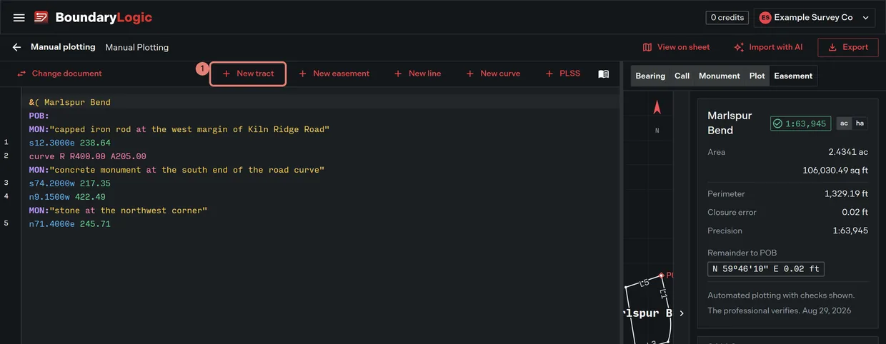 Step 1: the New tract button on the manual plotting editor toolbar