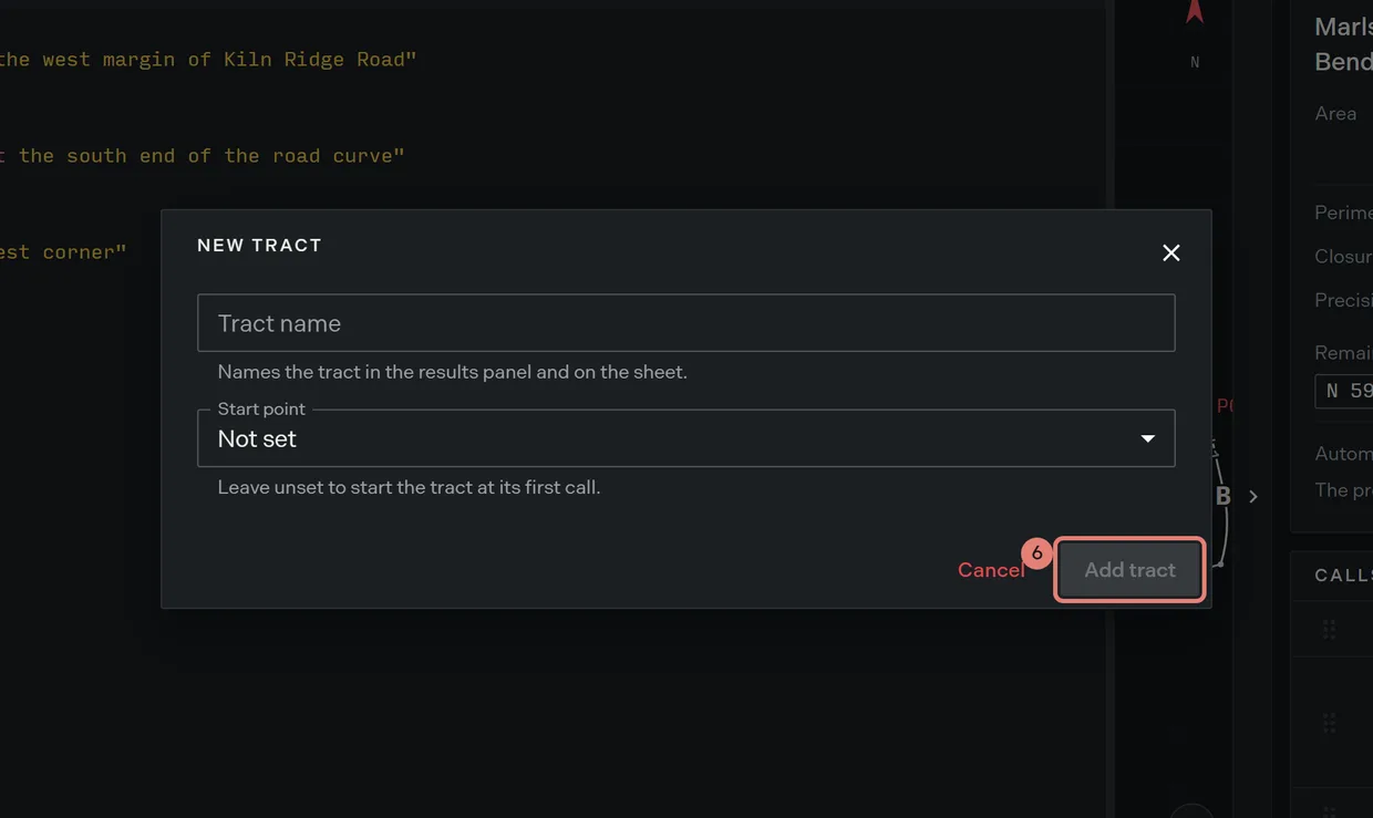 Step 6: the Add tract button on the new tract form