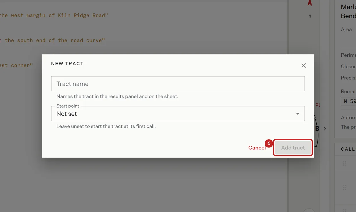Step 6: the Add tract button on the new tract form