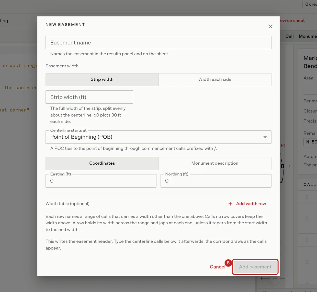 Step 8: the Add easement button on the new easement form