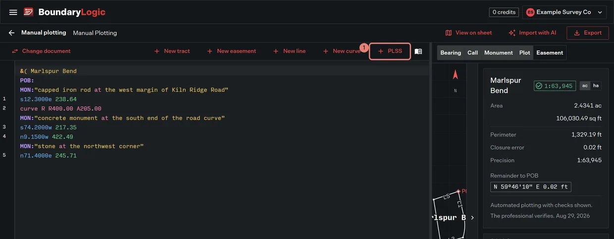 Step 1: the PLSS button on the manual plotting editor toolbar