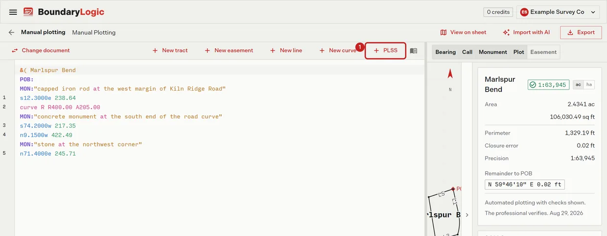 Step 1: the PLSS button on the manual plotting editor toolbar