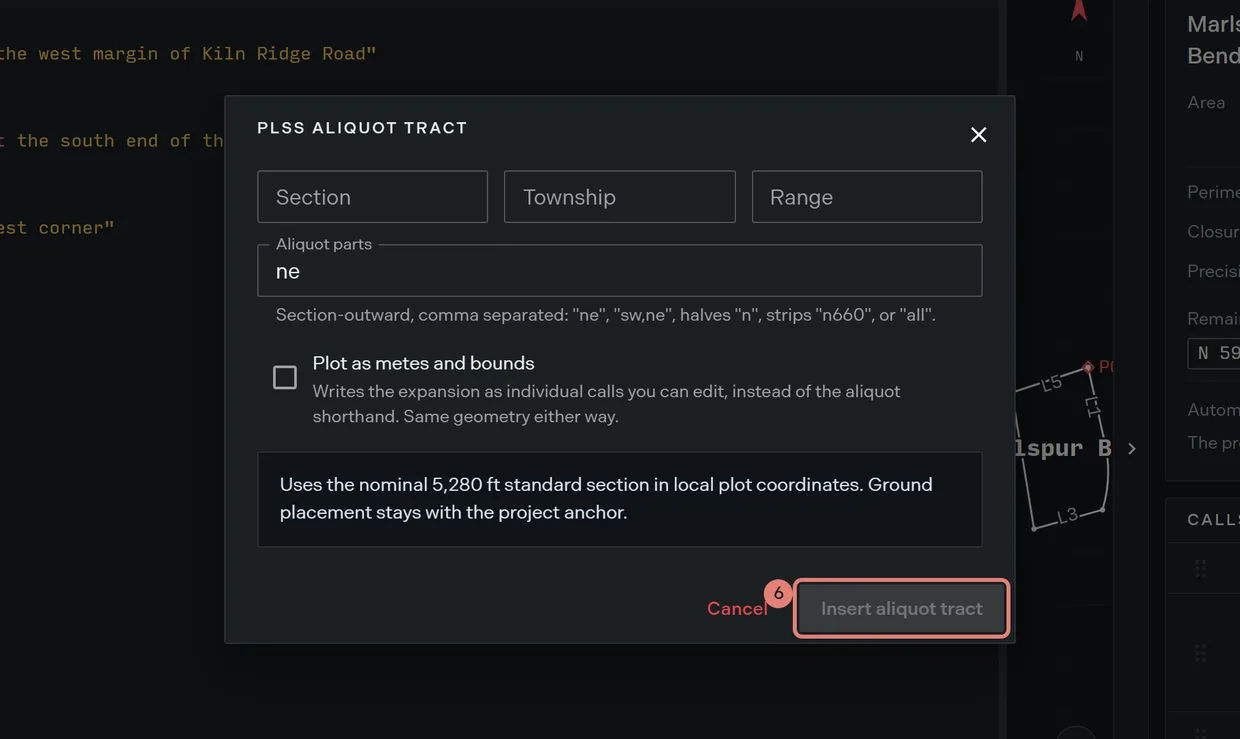 Step 6: the insert button on the aliquot section form