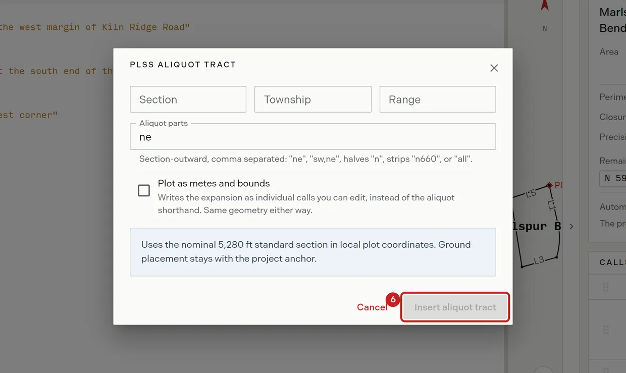 Step 6: the insert button on the aliquot section form