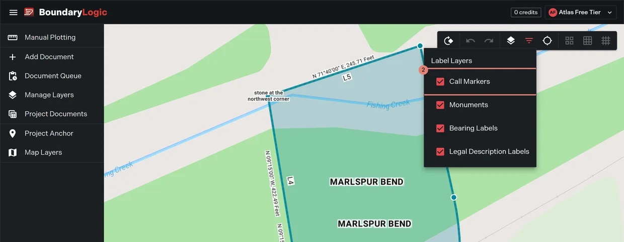 Step 2: a label layer in the Filter Layers menu, which switches that layer on the map