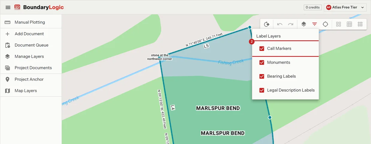 Step 2: a label layer in the Filter Layers menu, which switches that layer on the map