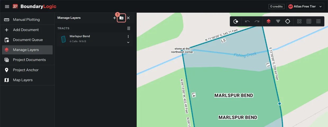 Step 1: the Create group control at the top of the layer list