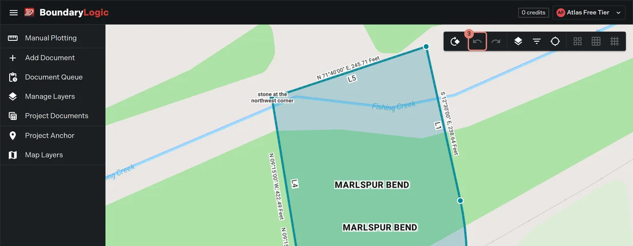 Step 3: the Undo control on the map toolbar, which puts a moved plot back
