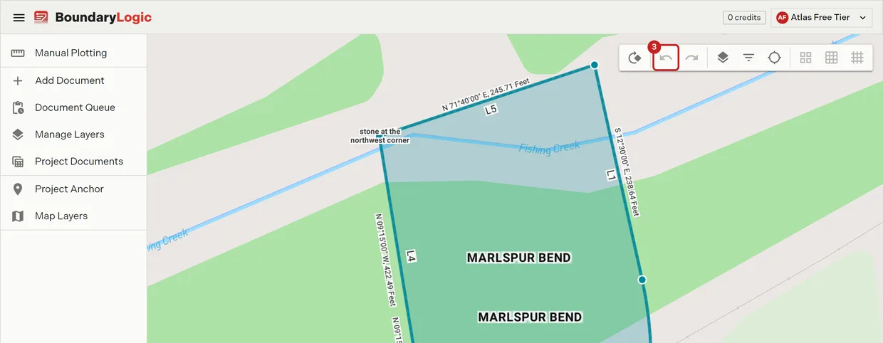 Step 3: the Undo control on the map toolbar, which puts a moved plot back