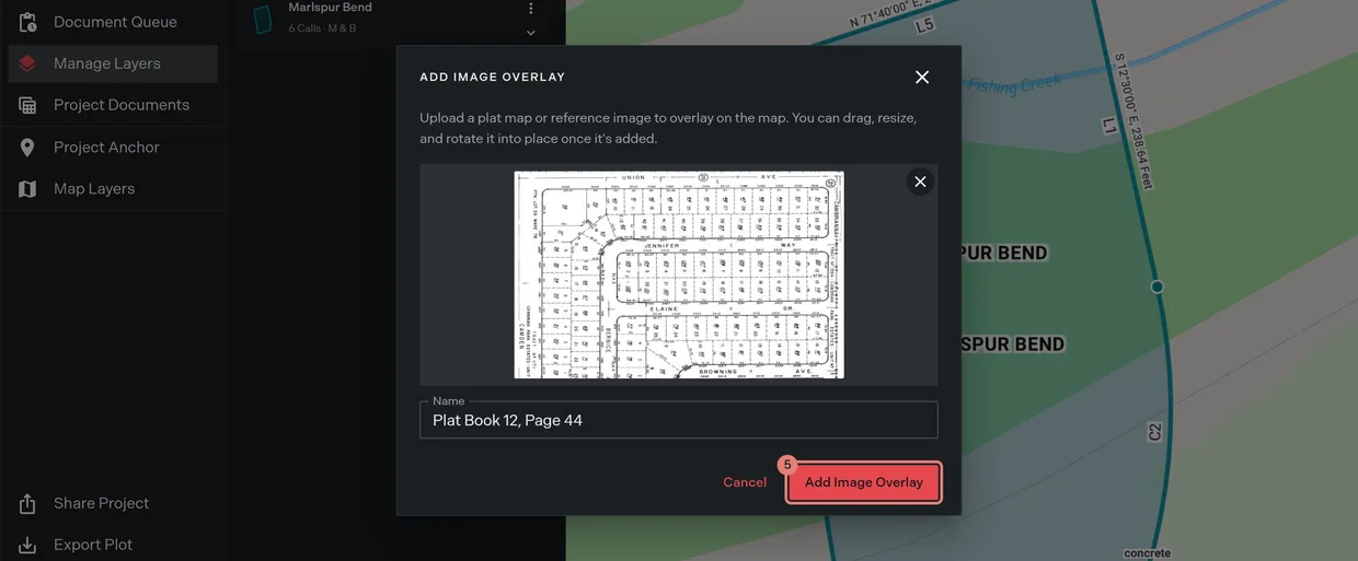 Step 5: the Add Image Overlay button at the foot of the dialog, enabled once an image is chosen