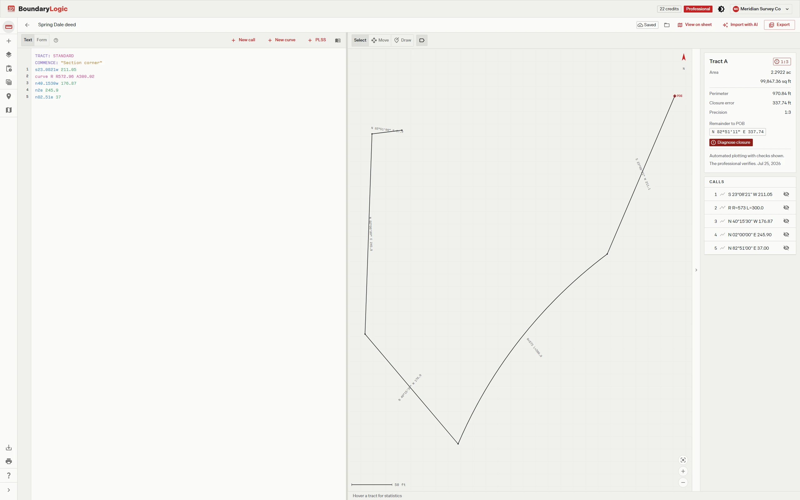 The best free metes and bounds plotter drawing a traverse as calls are entered